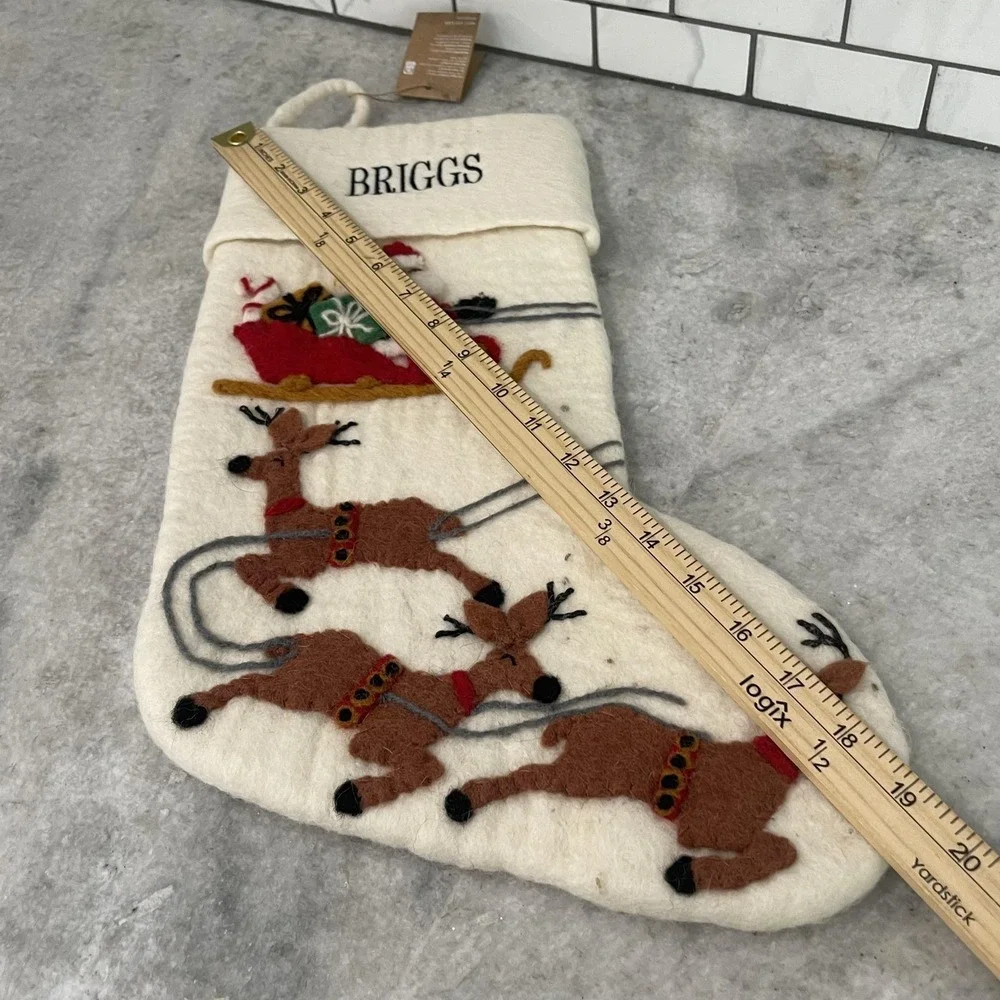 West Elm Christmas Stocking Santa Reindeer White Large Briggs Name Holiday